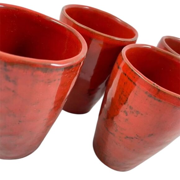 Noemi Ceramiche Handcrafted Ceramic Tumblers Set Of 4 Red Black Glaze Cups Made - Picture 2 of 8